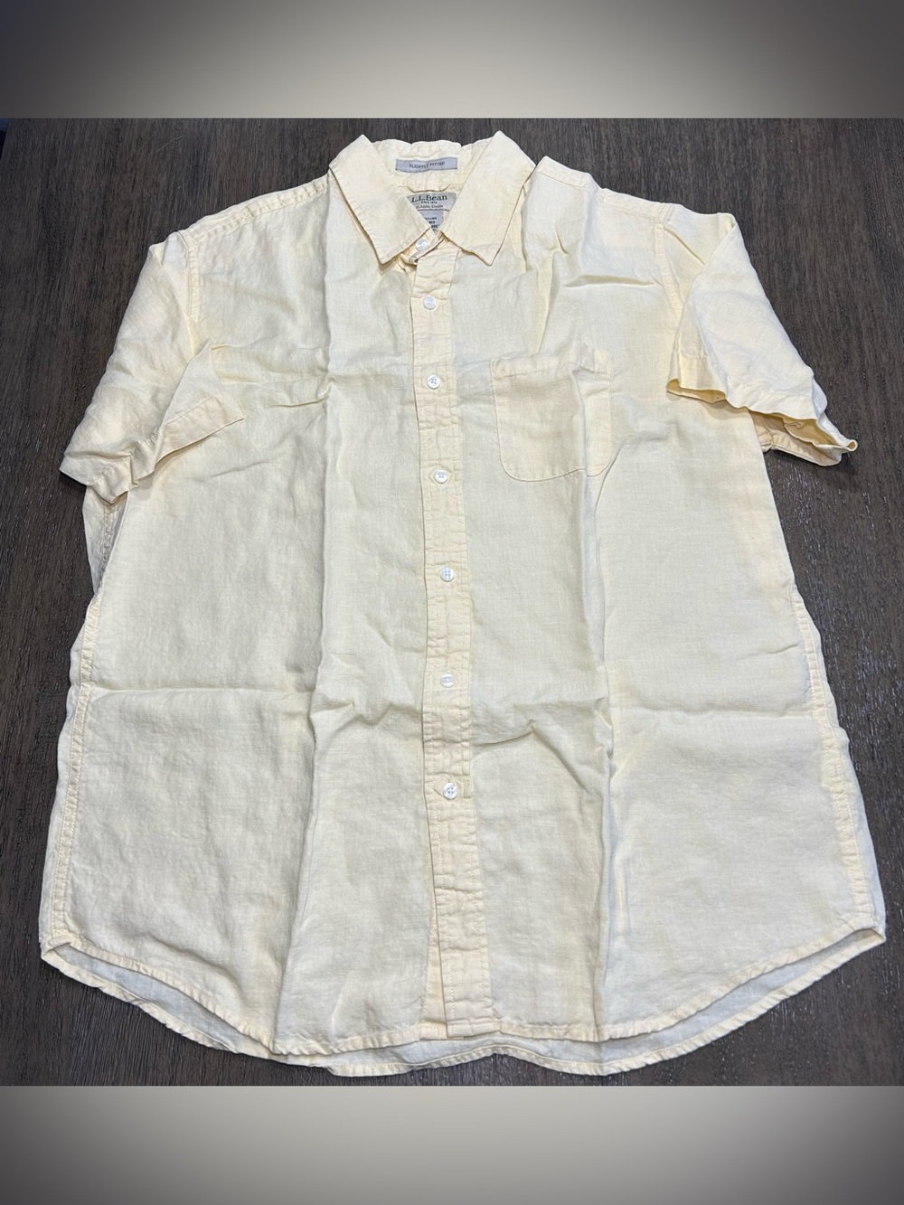 L.L. Bean 100% Linen Slightly Fitted Yellow Short Sleeve Button Up Men’s Large